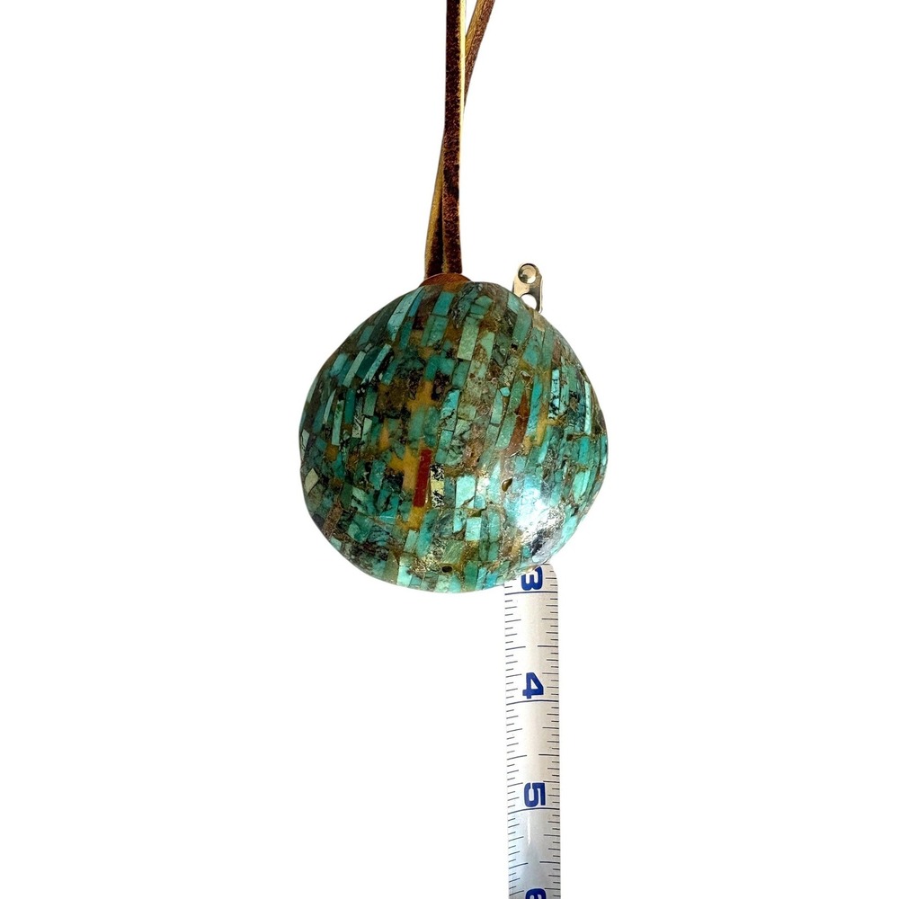 Vintage Santo Domingo Turquoise Mosaic Inlay Shell Pendant Southwestern Necklace - Picture 7 of 8